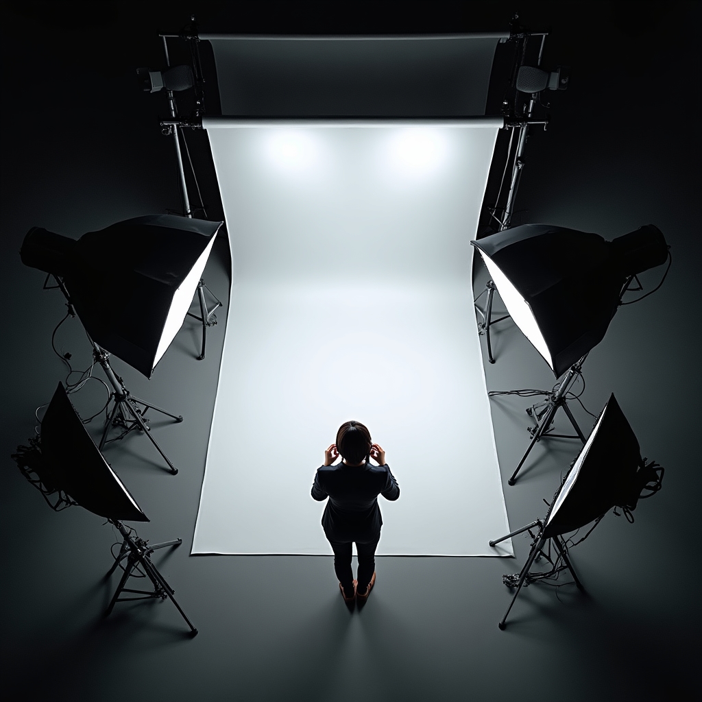 Lichtaufbau mit mehreren Softboxen im Fotostudio